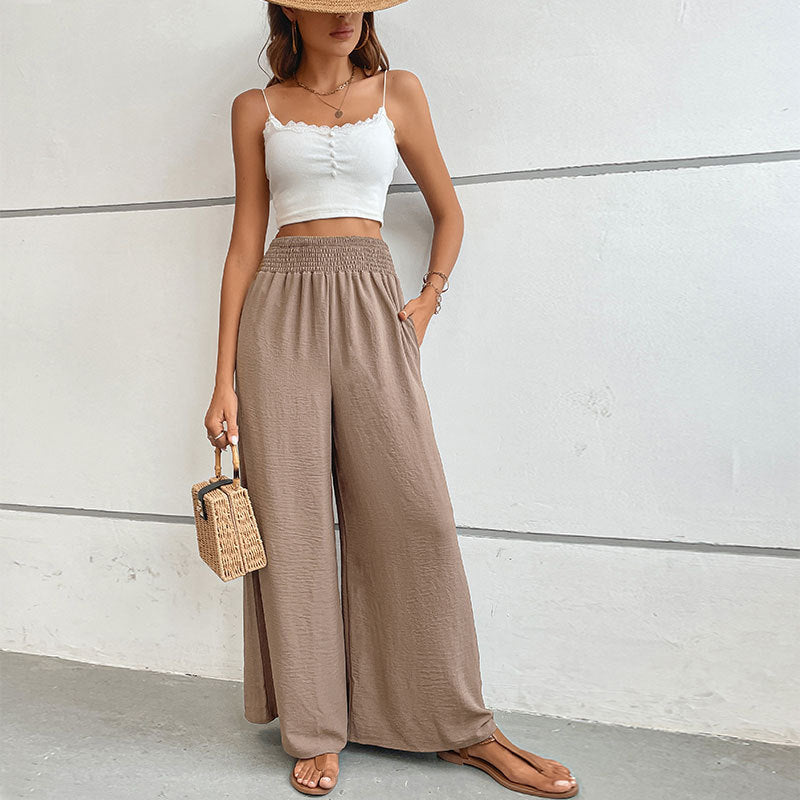 Damen Palazzo-Hose mit hohem, elastischem Rüschenbund und Eingrifftaschen Shop Nory