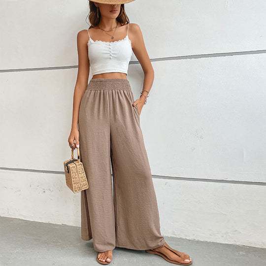 Damen Palazzo-Hose mit hohem, elastischem Rüschenbund und Eingrifftaschen Shop Nory