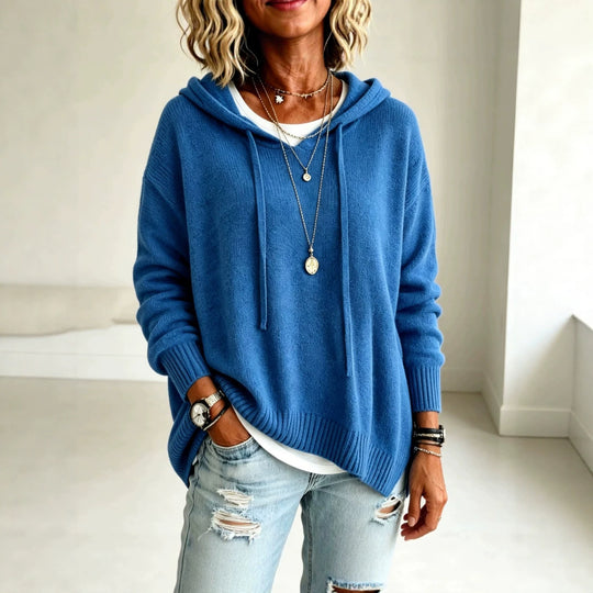 Damen Oversize-Kapuzensweater aus feinem Strick mit gerippten Bündchen Shop Nory