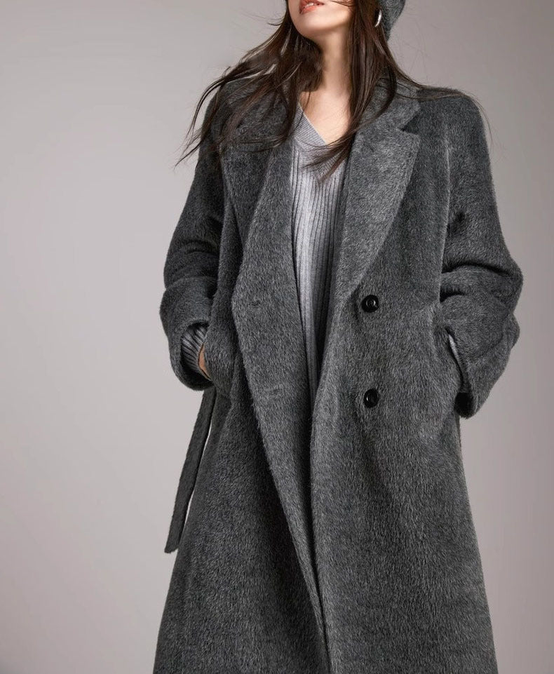Damen Modischer und eleganter Bouclé-Mantel mit doppelter Knopfleiste Shop Nory