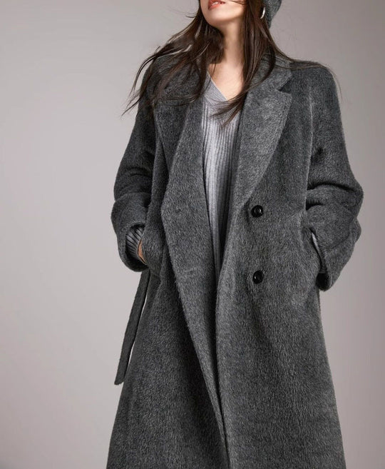 Damen Modischer und eleganter Bouclé-Mantel mit doppelter Knopfleiste Shop Nory