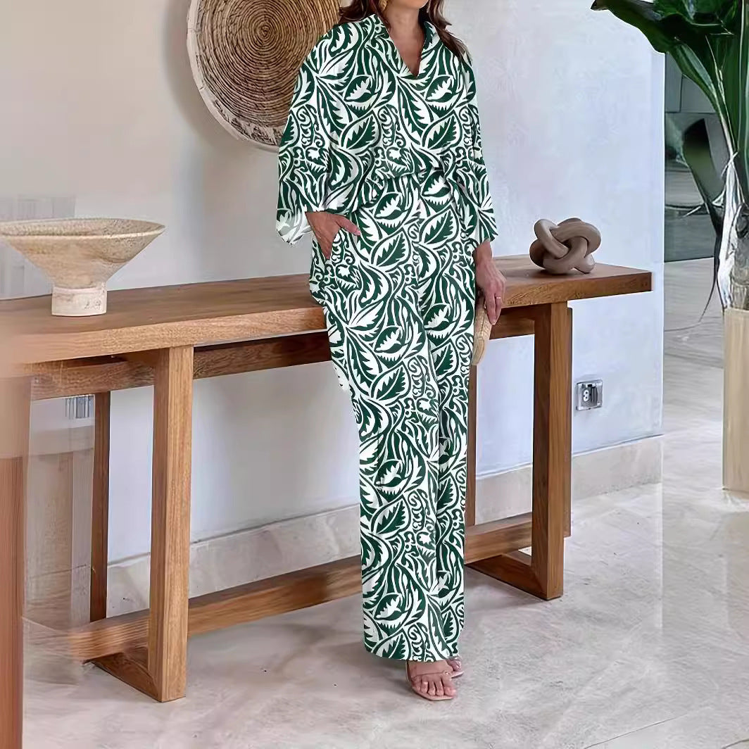 Damen Gemustertes Kimono-Lounge-Set mit weitem Palazzohose aus leichtem Viskose-Mix Shop Nory