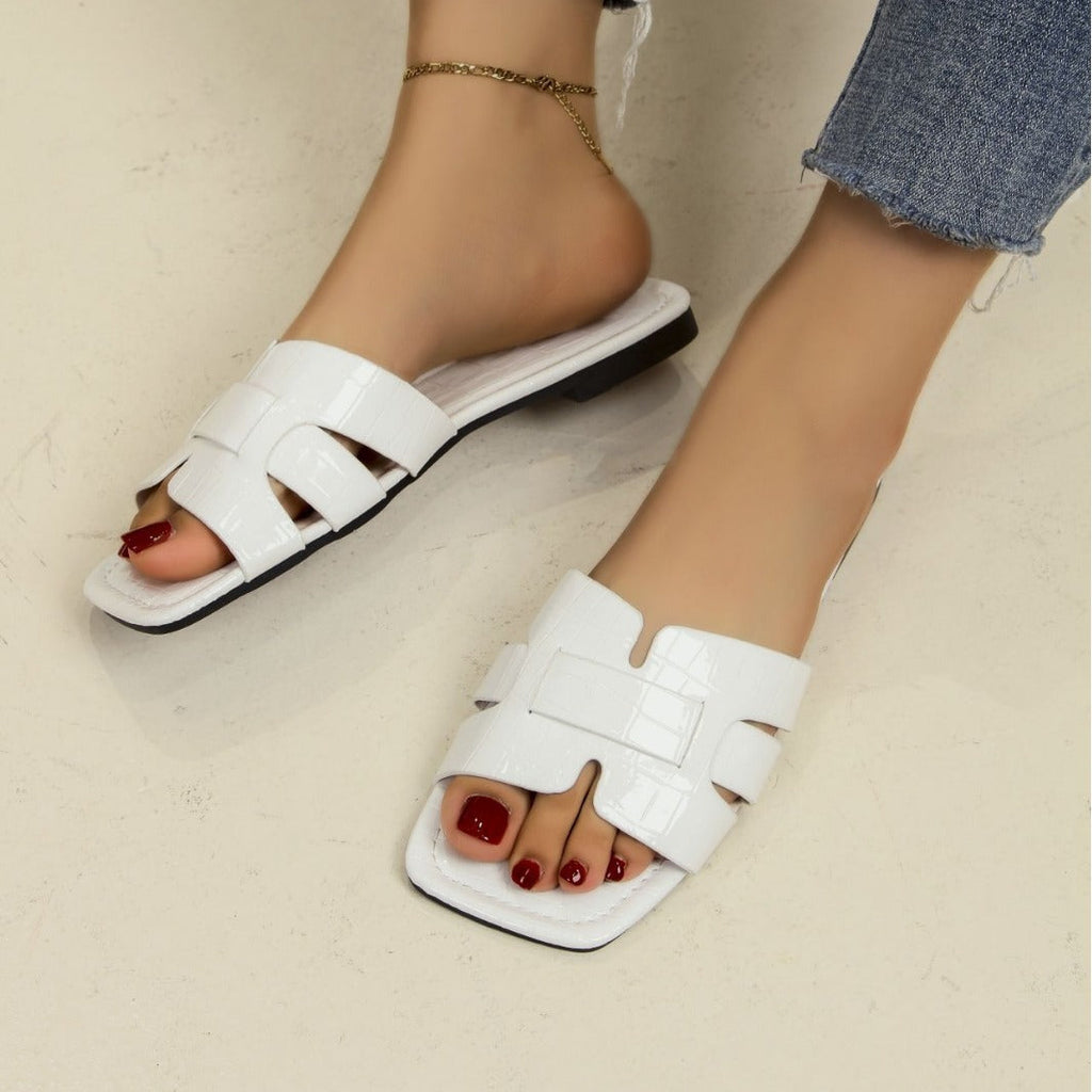 Damen Komfortable Slip-On Sandalen mit trendiger Kroko-Prägung