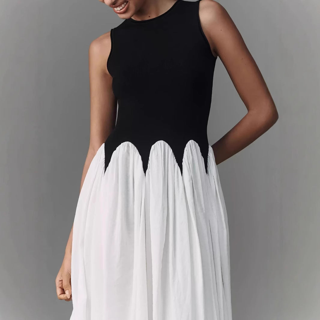 Damen Ärmelloses Midikleid mit tailliertem Ripp-Oberteil und fließendem Stufenrock Shop Nory