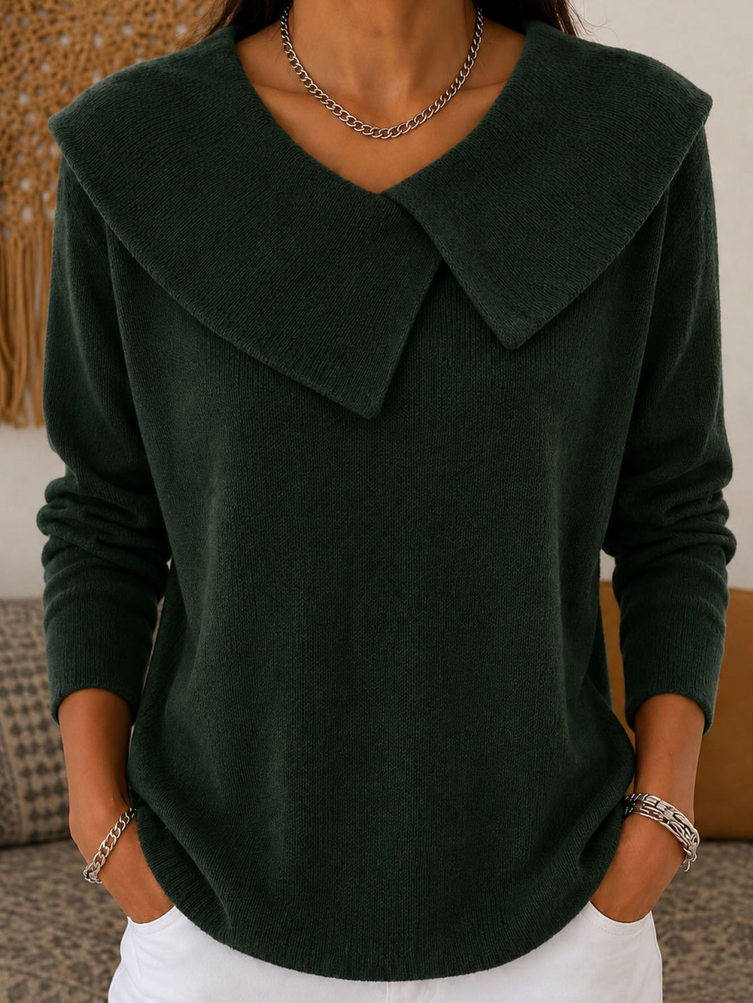 Damen Grobgestrickter Strickpullover mit übergroßem Matrosenkragen Shop Nory