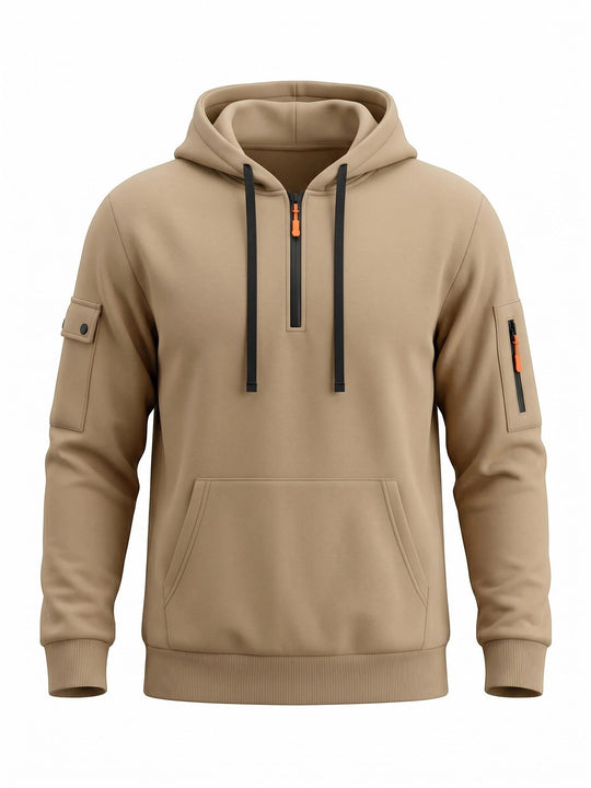 Herren Kapuzenpullover mit halbem Reißverschluss und Utility-Ärmeltasche Shop Nory