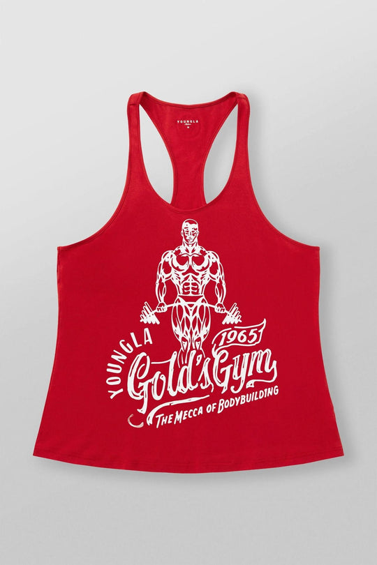 Herren nan athletisches Stringer Tanktop rückenfreier Schnitt mit Kontrastpaspel und Kraftsportmotiv