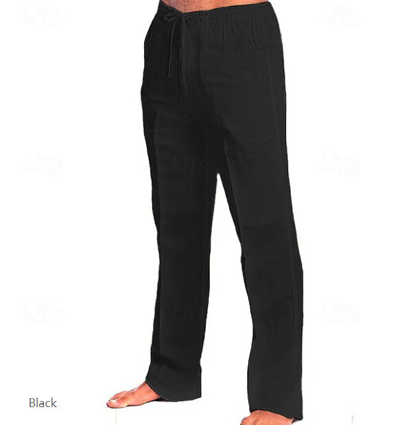 Herren leichte Freizeit-Hose im Leinenlook mit Tunnelzugbund, geradem Bein und atmungsaktivem Material Shop Nory