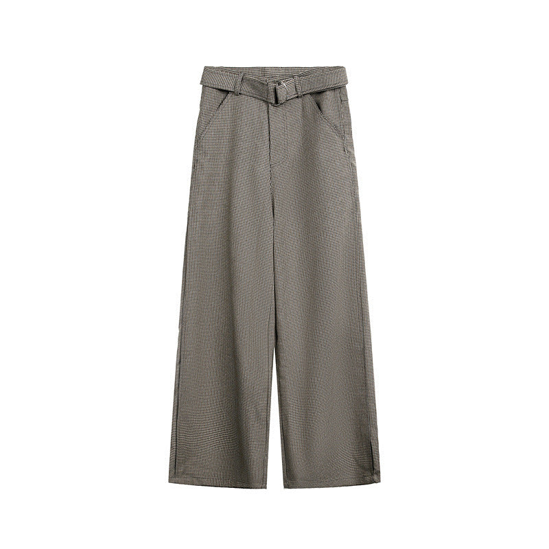 Damen Weite High‑Waist Culotte‑Hose mit Bindegürtel und Glencheck‑Muster Shop Nory