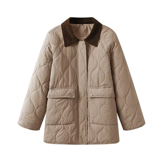 Damen Steppjacke mit Cordkragen, Oversize‑Boxy‑Schnitt und Druckknopffront Shop Nory