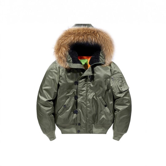 Herren Gefütterte Bomberjacke mit abnehmbarer Kunstfellkapuze und Thermo-Futter Shop Nory