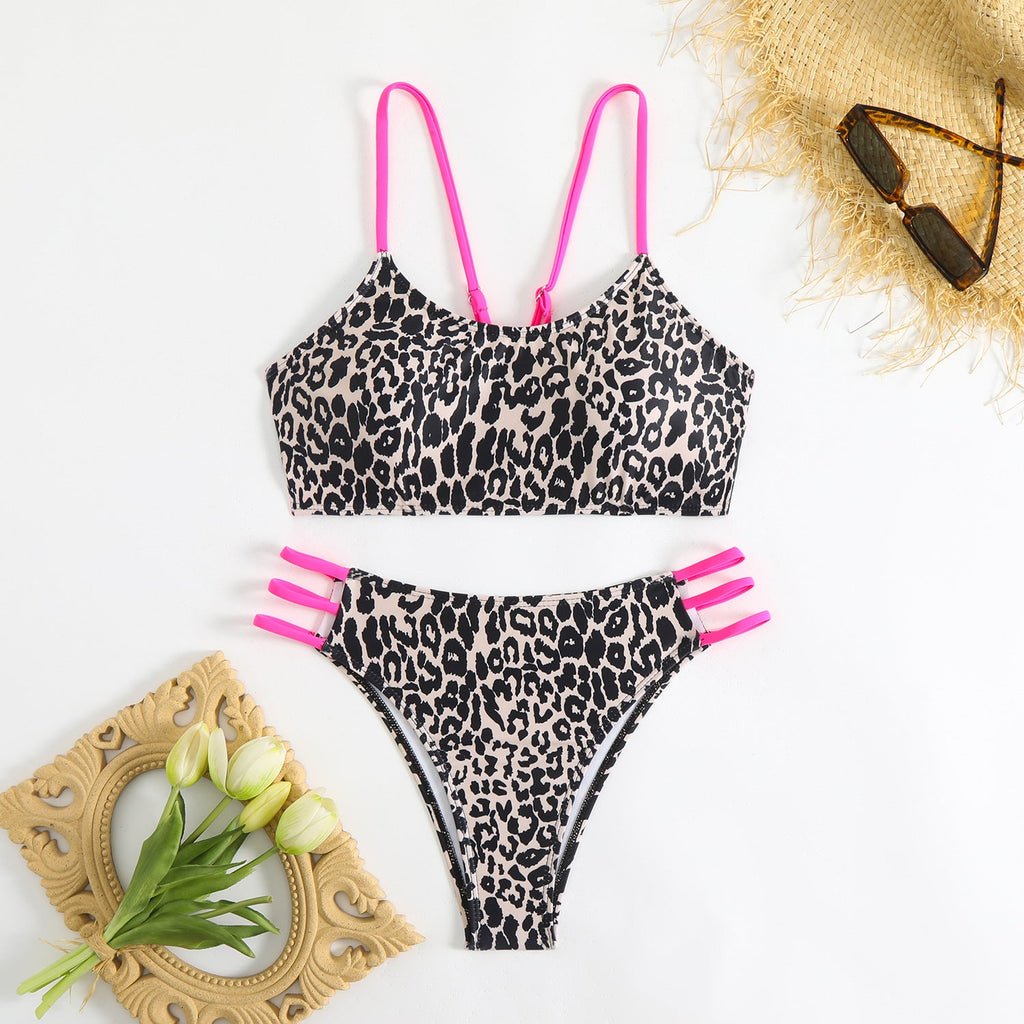 Damen Triangel-Bikini mit aufregendem Leopardenmuster und sportlichen Details