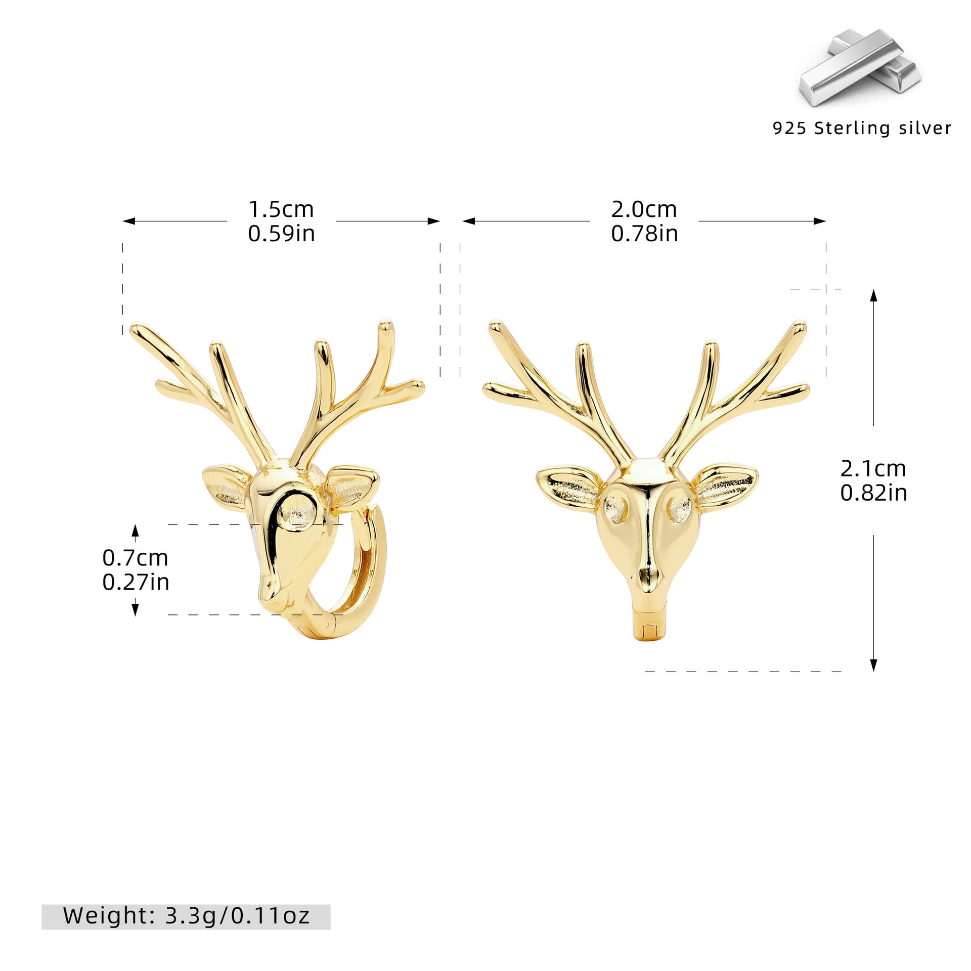 Damen Ohrhänger im kreativen Rehkopf-Design aus hochwertigem 925 Sterling Silber Shop Nory