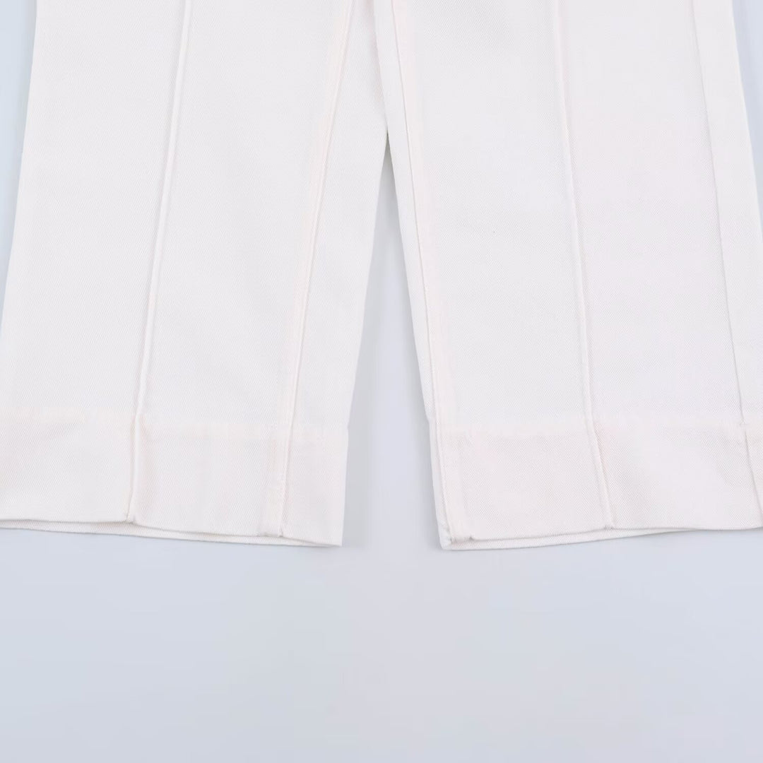 Damen weite Jeanshose mit hoher Taille, Bügelfalte und aufgesetzten Taschen Shop Nory