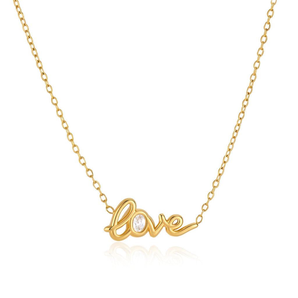 Damen Halskette mit elegantem "Love"-Schriftzug und funkelndem Zirkonia Akzent Shop Nory
