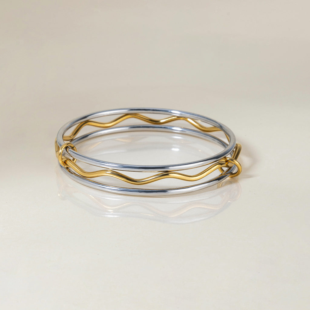 Damen Offenes Armband mit elegantem Zickzack-Design und hypoallergener Edelstahlverarbeitung Shop Nory