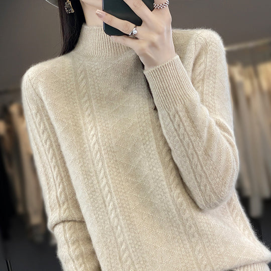 Damen Weicher Zopfstrick-Mockneck-Pullover mit leichtem Mohair-Effekt Shop Nory