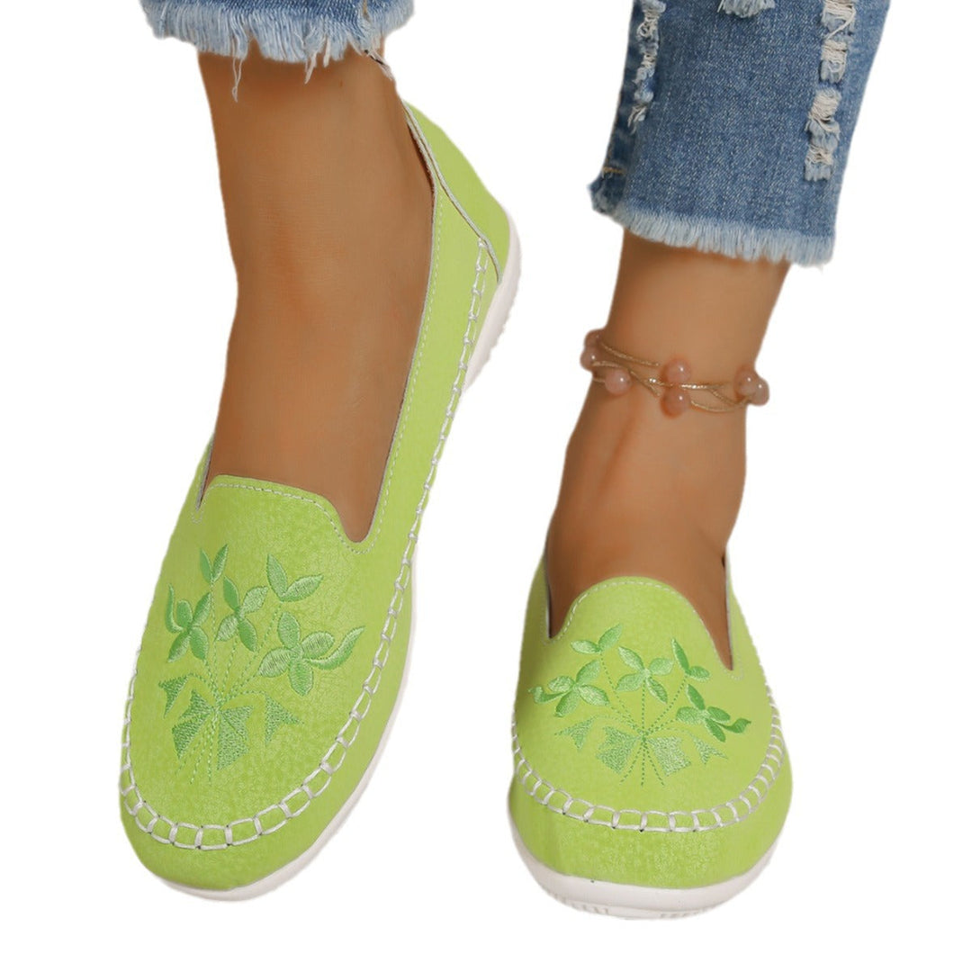 Damen Mokassins mit floralem Stickdesign und rutschfester Sohle Shopnory