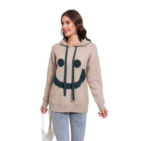 Damen Gemütlicher Kapuzenpullover mit Smiley-Design Shop Nory
