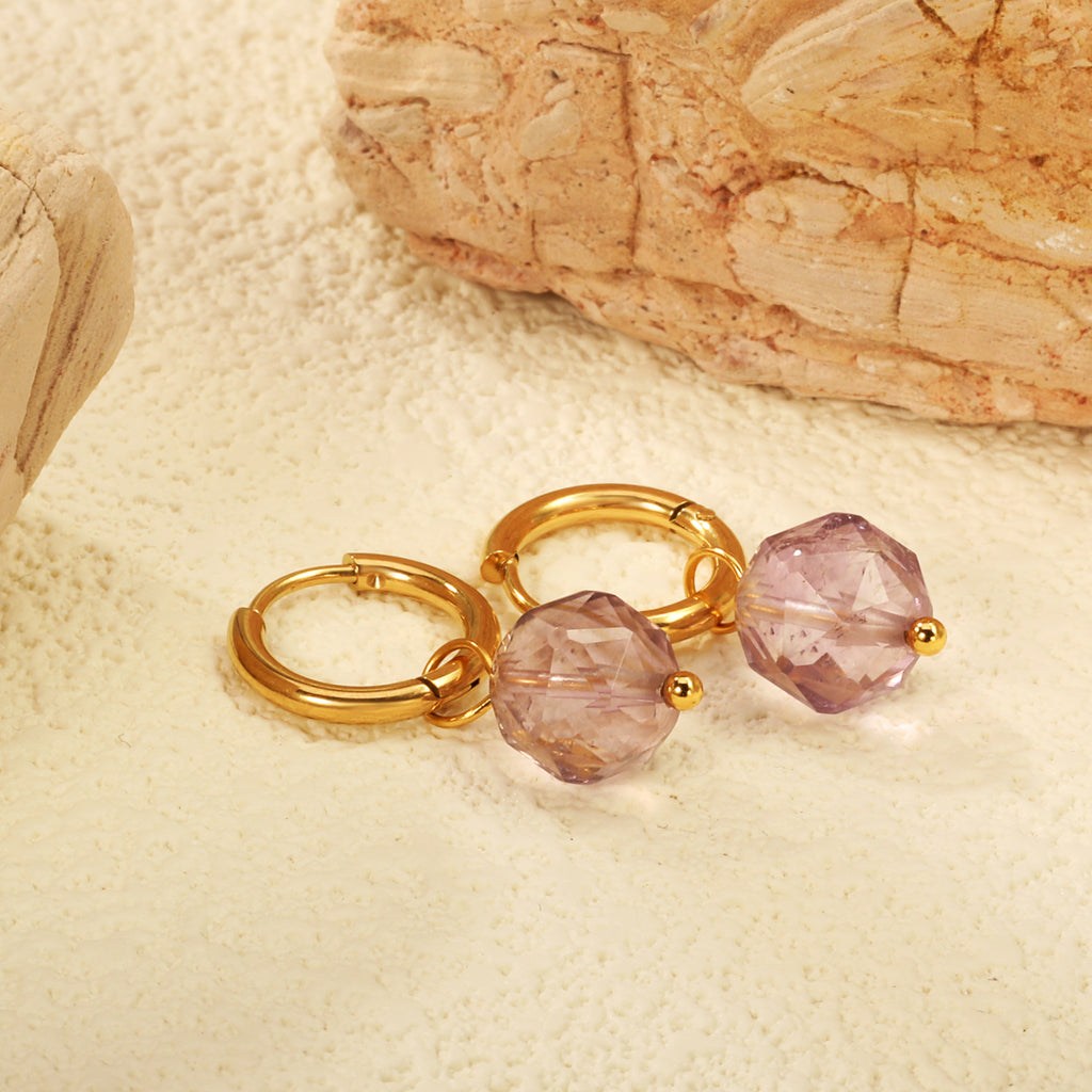 Damen Hängende Ohrstecker mit herzförmigem Amethyst-Anhänger und goldplattiertem Design Shop Nory