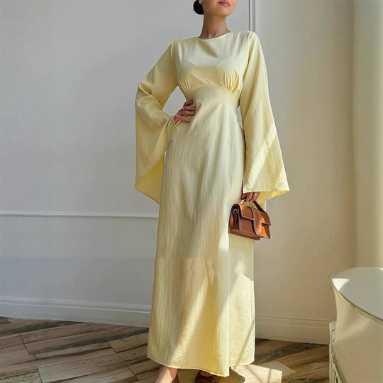 Damen Maxikleid mit ausgestellten Trompetenärmeln und taillierter Empire-Silhouette Shop Nory