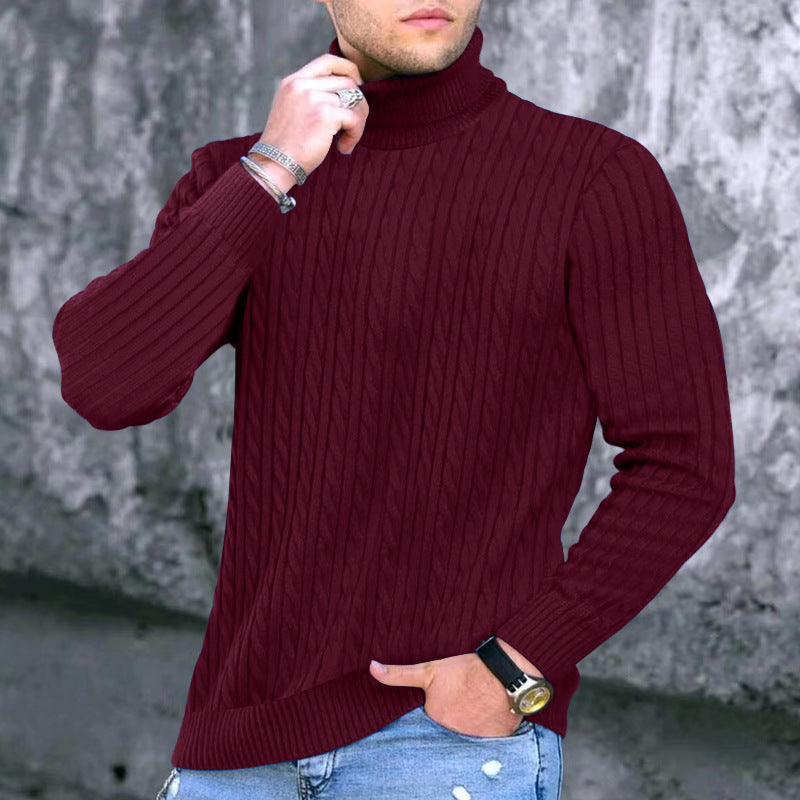 Herren eleganter Rollkragenpullover mit exquisiter Zopfmusterstruktur