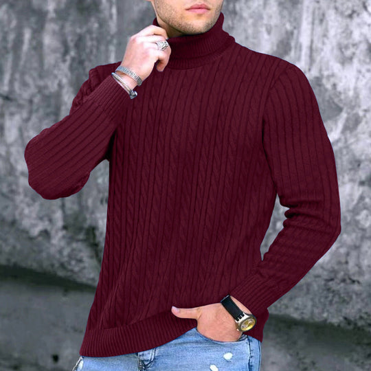 Herren eleganter Rollkragenpullover mit exquisiter Zopfmusterstruktur