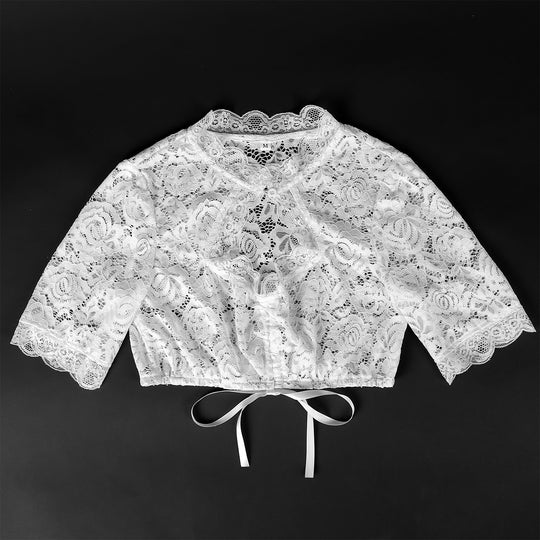 Damen nan Spitzenbolero kurz mit Stehkragen und Bindeband Shop Nory