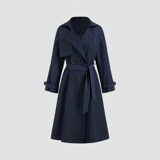 Damen Langer Trenchcoat-Mantel mit weiter Silhouette, Reverskragen und Taillengürtel Shop Nory