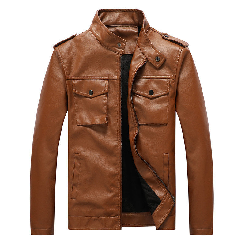 Herren schlanker Kunstleder‑Fieldblouson mit Stehkragen, Brustpattentaschen und Reißverschluss Shop Nory