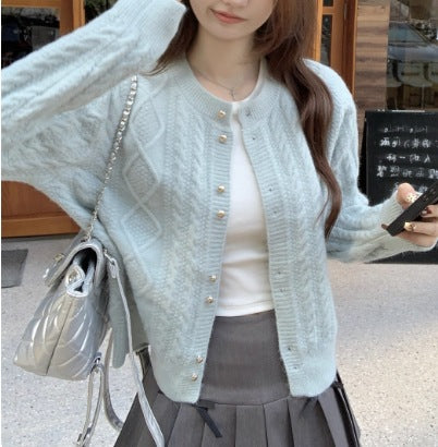 Damen Gemütlicher Strickjacke mit Perlknöpfen Shop Nory