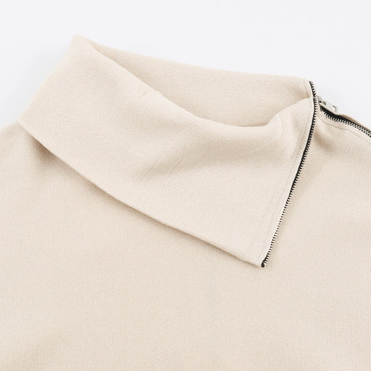 Damen Asymmetrischer Feinstrick-Pullover mit Schalkragen, Schulterreißverschluss und Zipper-Ärmel Shop Nory