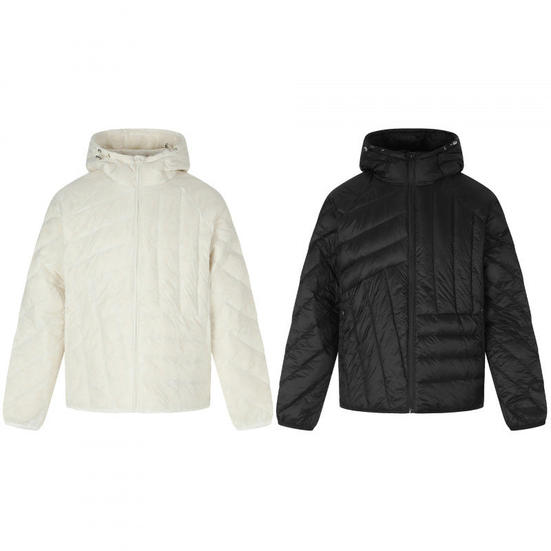 Unisex Kurz geschnittene gesteppte Kapuzenjacke mit diagonaler Steppung und elastischem Saum Shop Nory