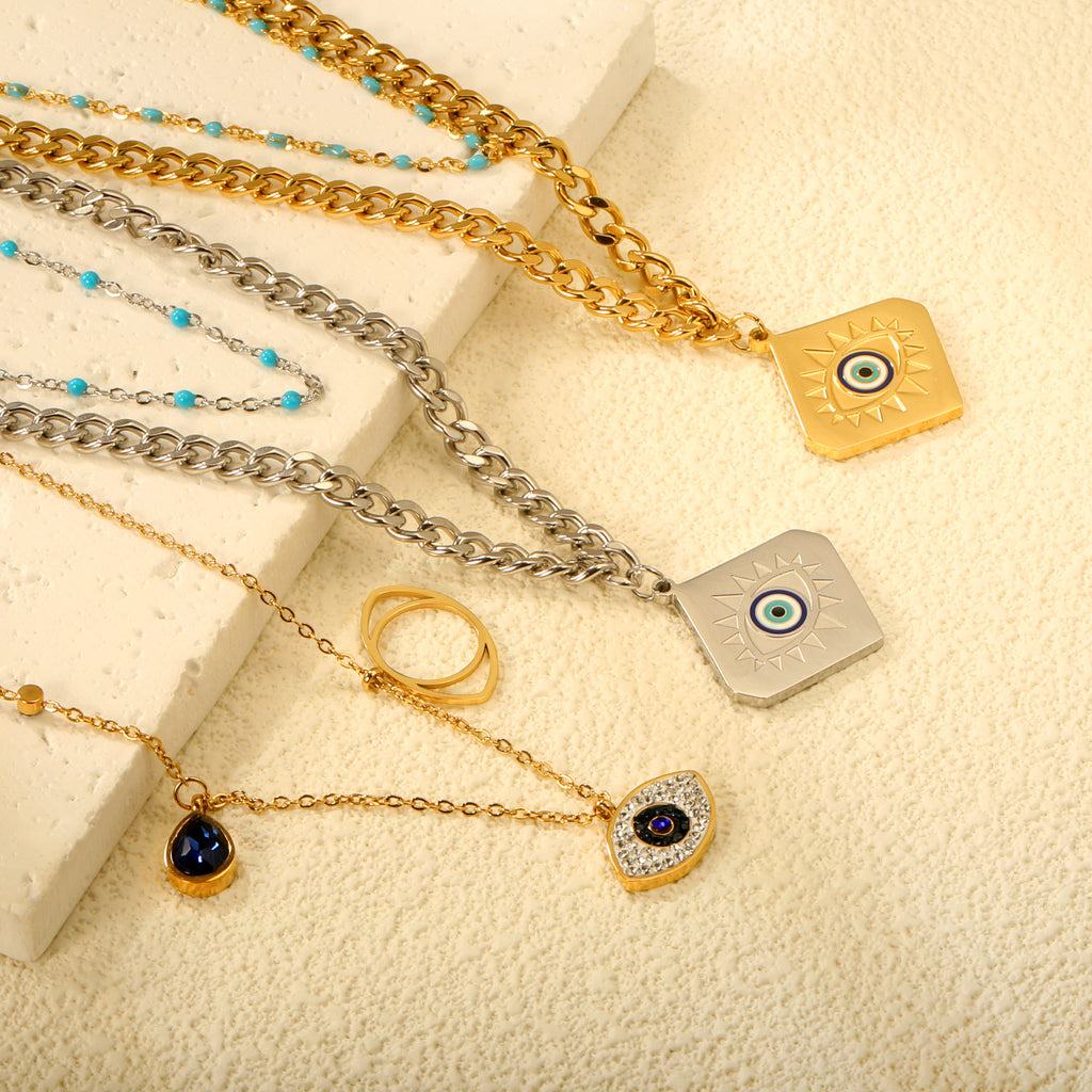 Damen Halskette mit mehrlagigem Design und auffälligem Augenanhänger Shop Nory