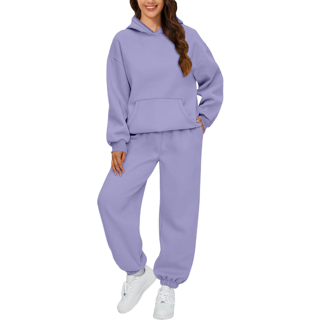 Damen nan gemütliches French-Terry Loungewear-Set mit doppellagiger Kapuze, Kängurutasche und elastischem Knöchel-Jogger Shop Nory