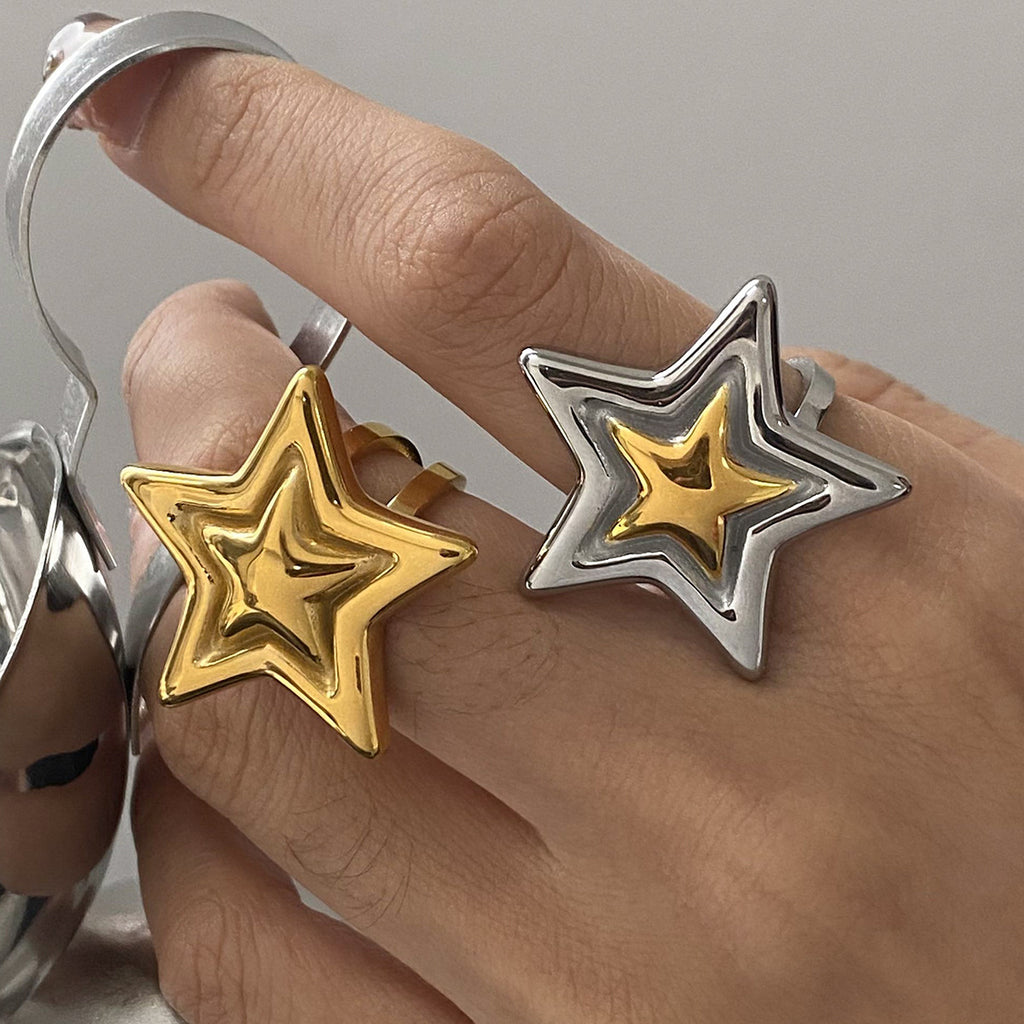 Damen verstellbarer Ring in Sternform aus Edelstahl Shop Nory