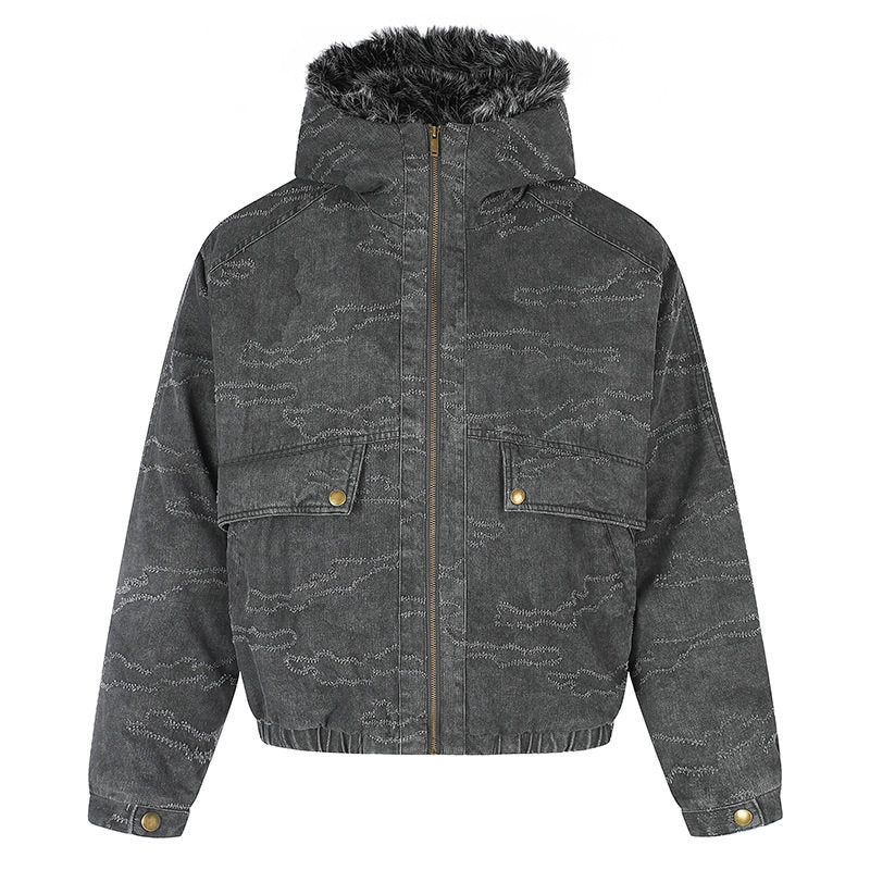 Damen Wattierte Kapuzen‑Bomberjacke mit Kunstfellbesatz, Camouflage‑Effekt und elastischem Saum Shop Nory