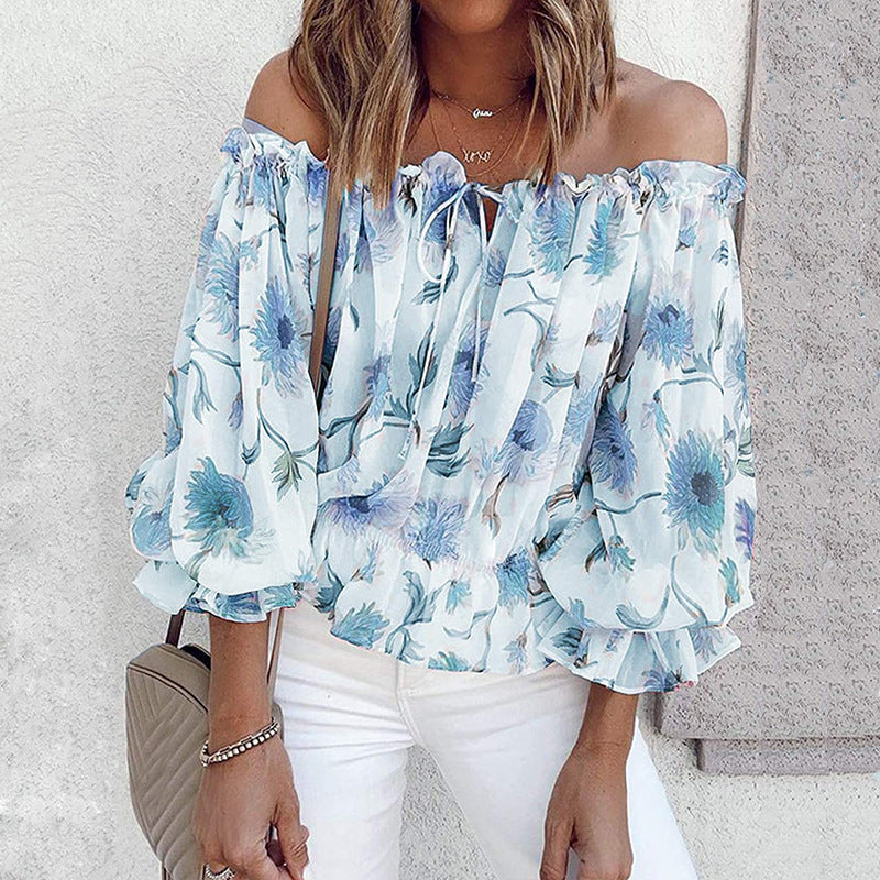 Damen Off-Shoulder Bluse mit floralen Mustern und Rüschendetails