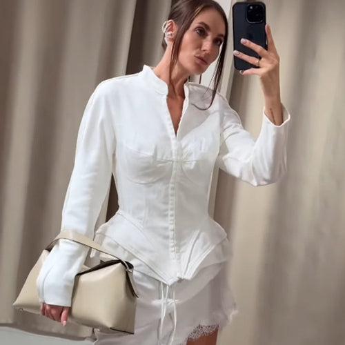 Damen Taillierter Blazer mit Korsagen‑Optik und Peplum‑Silhouette Shop Nory