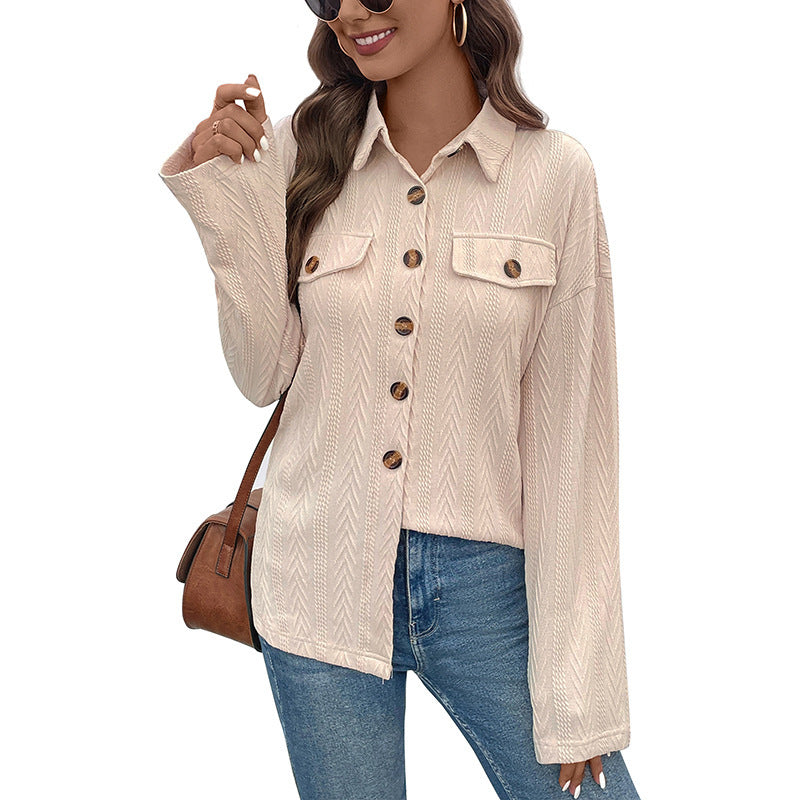 Damen Leichte strukturierte Hemdjacke mit Brusttaschen und Hornoptik-Knöpfen Shop Nory
