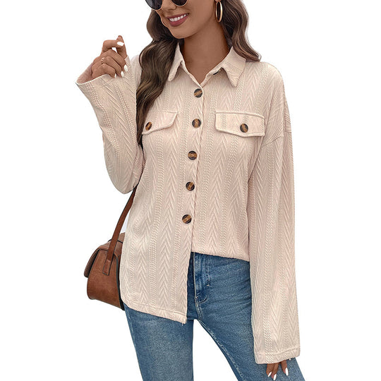 Damen Leichte strukturierte Hemdjacke mit Brusttaschen und Hornoptik-Knöpfen Shop Nory