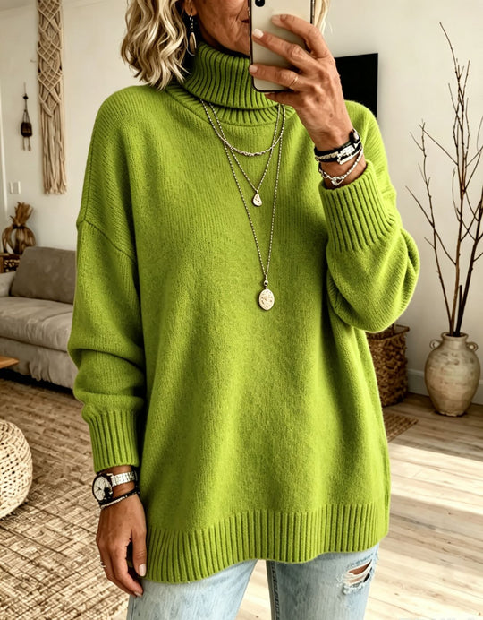 Damen Oversize Rollkragenpullover aus Feinstrick mit gerippten Bündchen und überschnittener Schulter Shop Nory