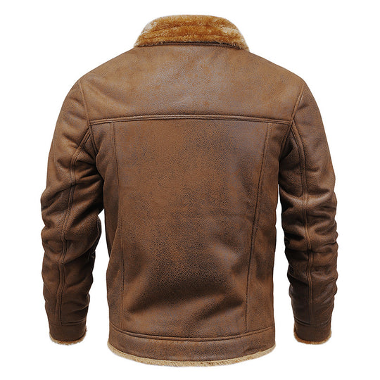 Herren Fliegerjacke aus Kunstleder mit Teddyfell-Futter und Aufnäher Shop Nory
