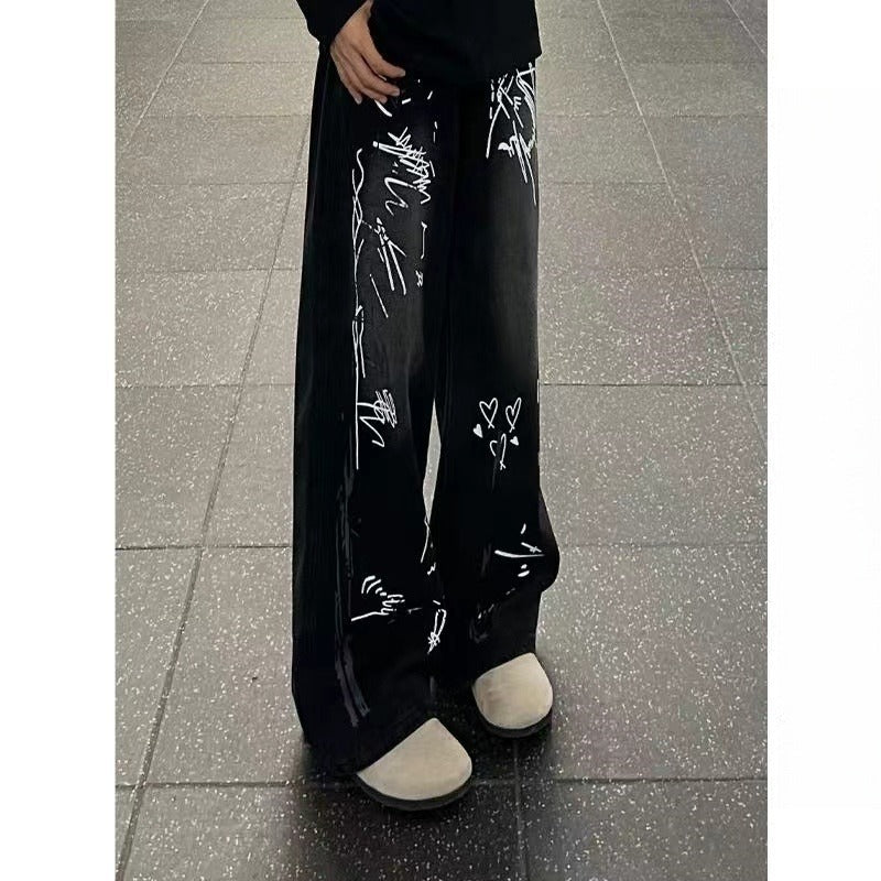 Damen Weitgeschnittene Jeans mit künstlerischem Grafikdruck Shop Nory