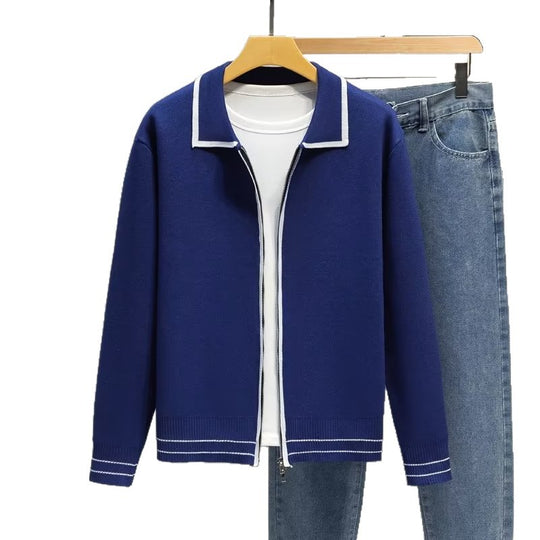 Damen Modische Strickjacke mit Reißverschluss und Kontrastdetails Shop Nory