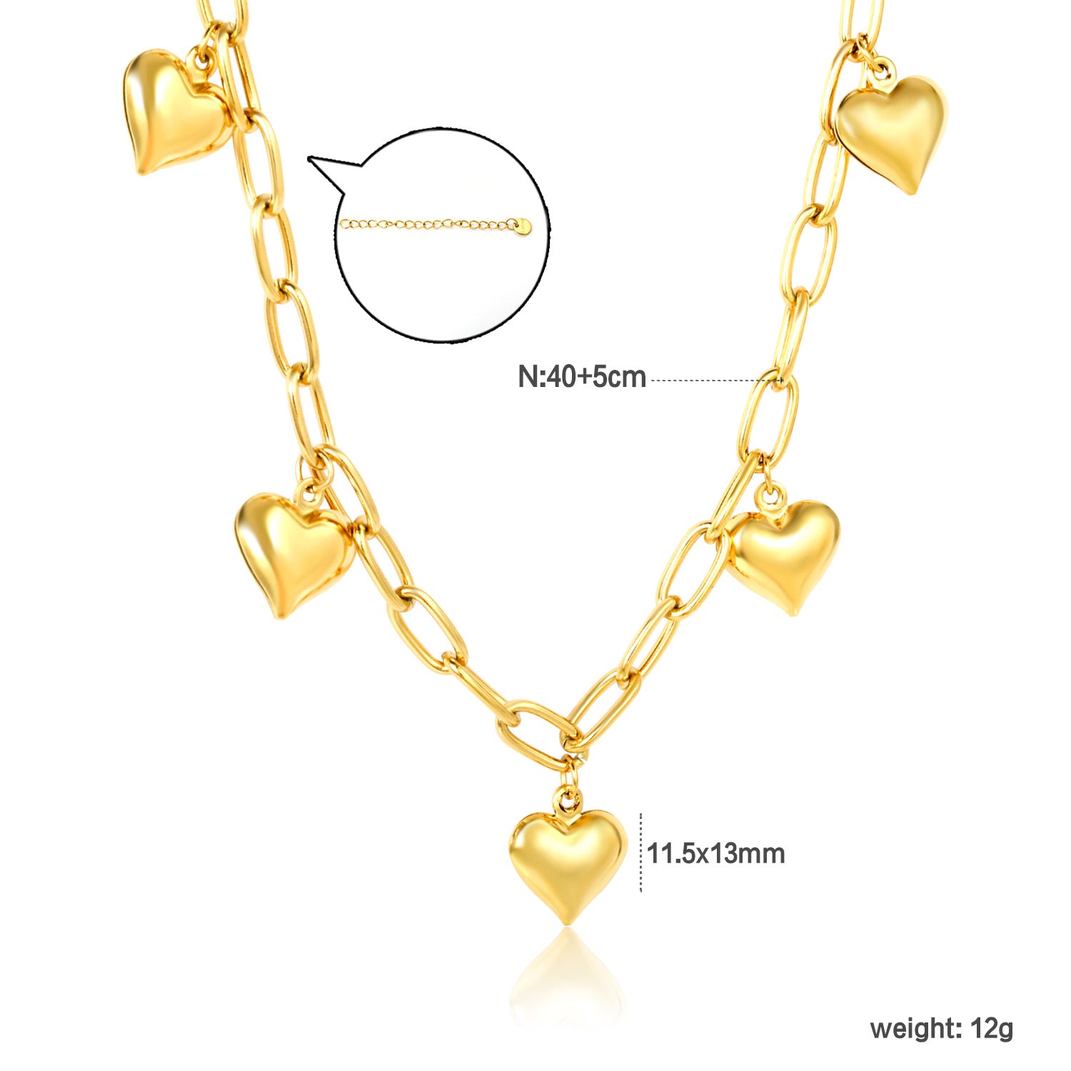 Damen Kette mit herzförmigen Anhängern aus hochwertigem Edelstahl Shop Nory