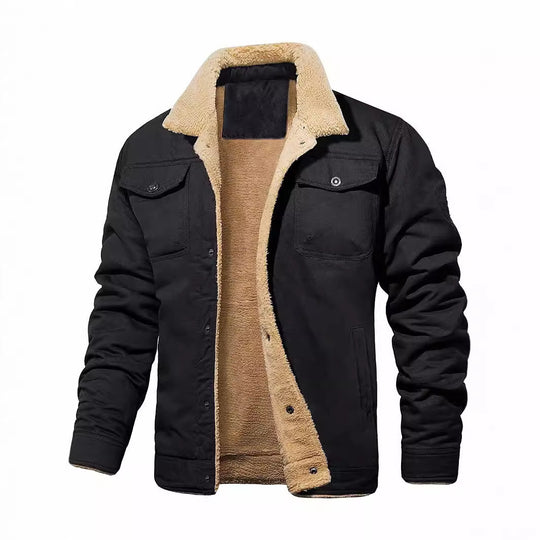 Herren gefütterte Sherpa-Canvas-Jacke mit Knopfleiste und Brusttaschen Shop Nory