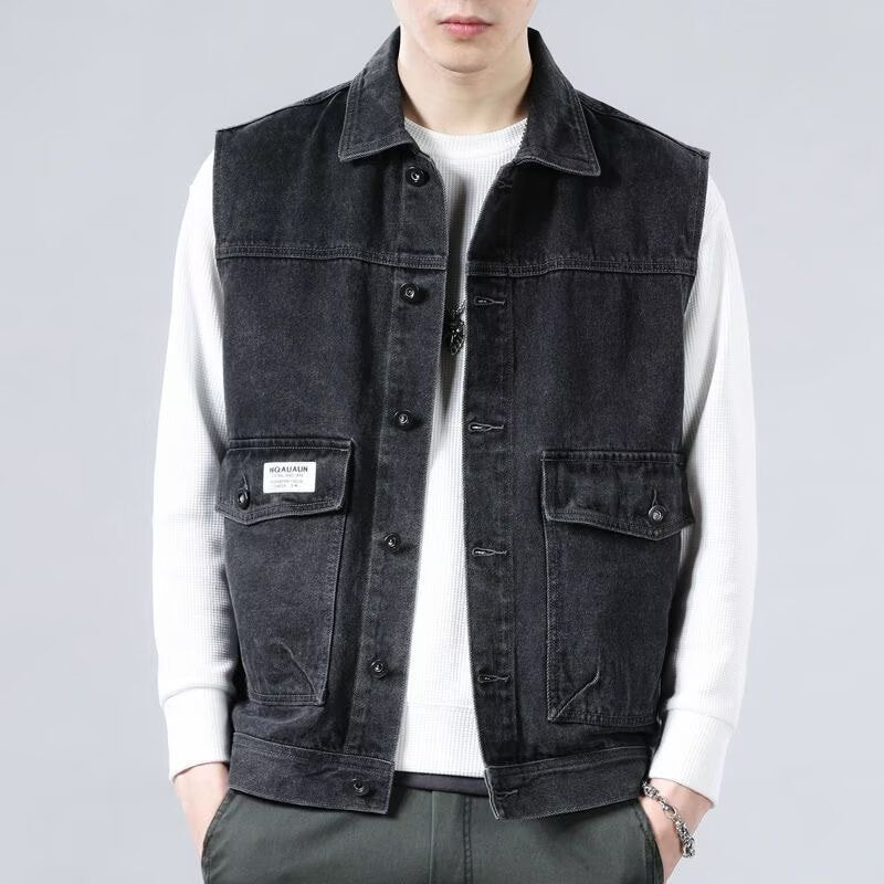 Herren Ärmellose Jeans-Workerweste mit Pattentaschen und kastiger Passform Shop Nory
