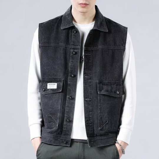 Herren Ärmellose Jeans-Workerweste mit Pattentaschen und kastiger Passform Shop Nory