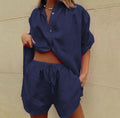 Damen luftige Leinenbluse mit Shorts Shopnory